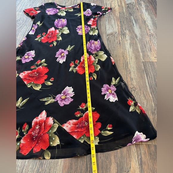 Mosaic S/S Dress Size 14 Black Purple Red Floral Sequins Sheer Overlay Long Maxi - Picture 5 of 14